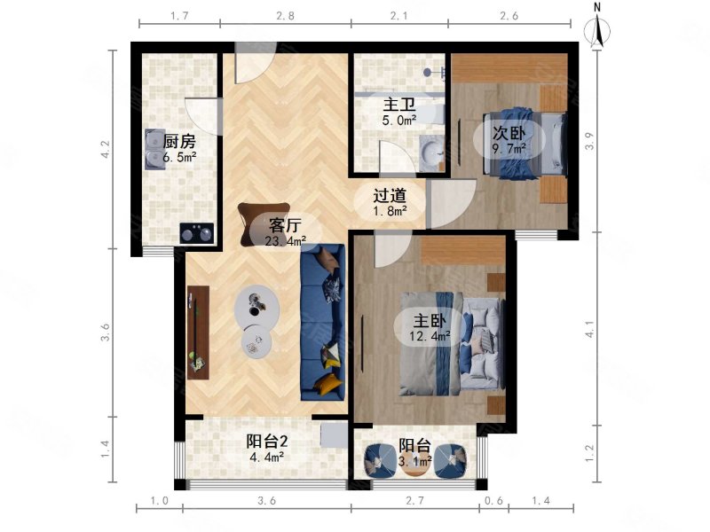 晴雪园2室1厅1卫92.7㎡南1298万