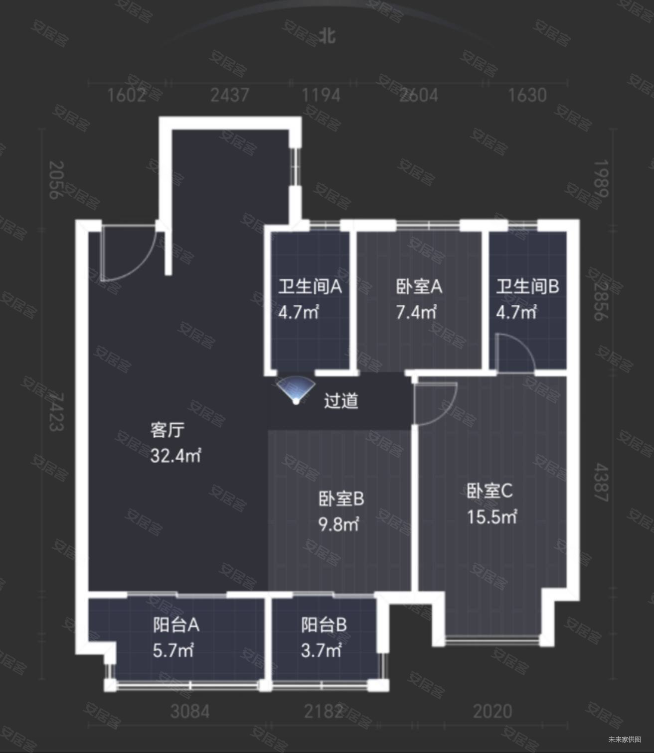 华侨城天鹅堡天麓3室2厅2卫113.1㎡南北90万