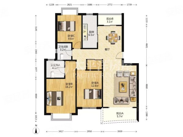 金羽名庭景宏嘉园3室2厅2卫125.08㎡南1260万