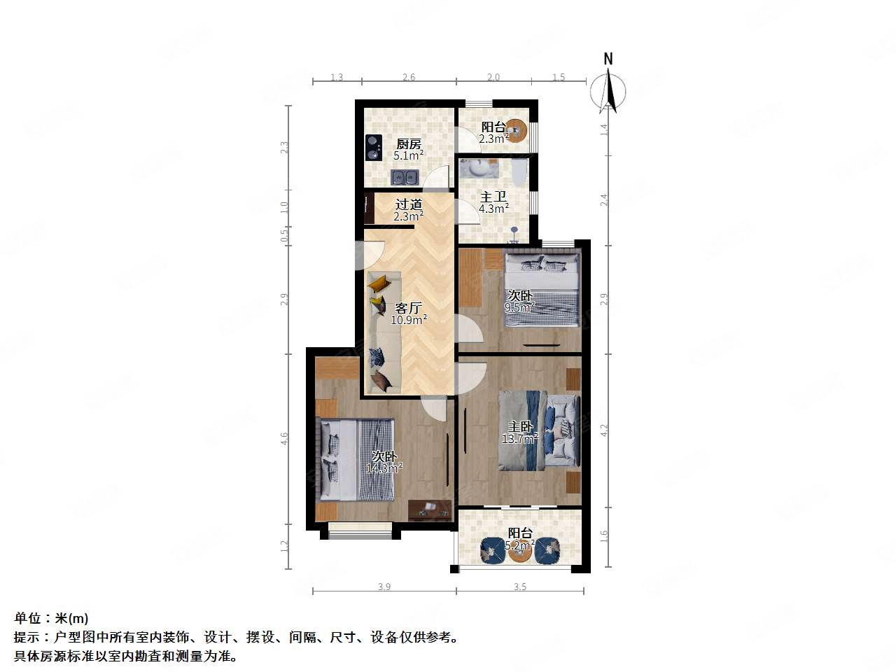 金铭文博水景(公寓住宅)3室1厅1卫88.81㎡南北455万