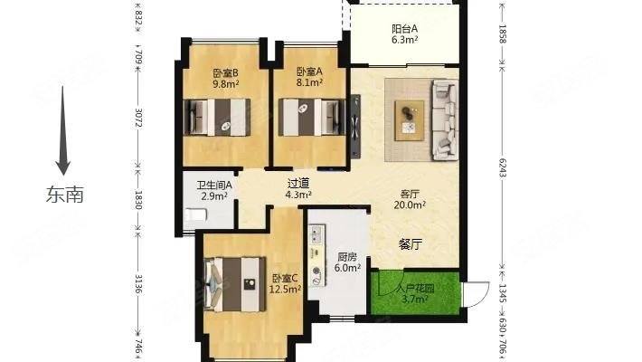 华策岭峰国际3室2厅1卫91.3㎡东南90万