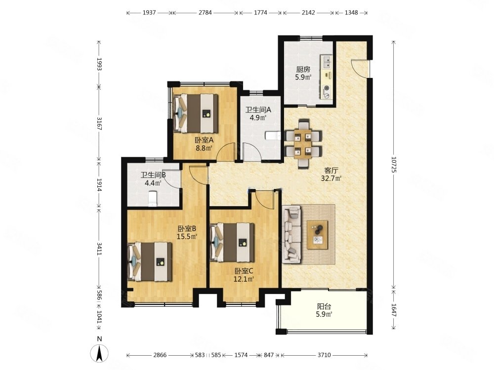 世茂璀璨江山 江山府 精装修 满2年 南北通透 地铁龙湖天街