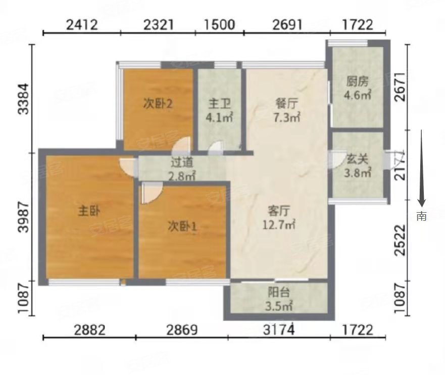 保利时代3室2厅1卫80㎡南142万