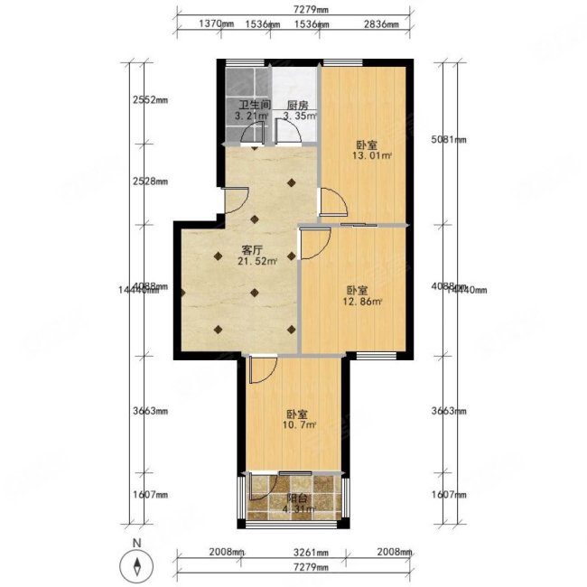 互助路24号院3室1厅1卫83㎡南99万