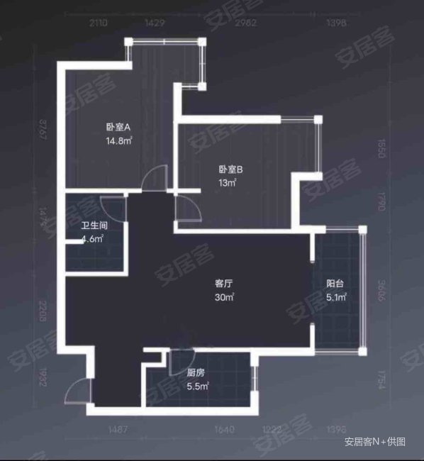 锦园君逸(东区)2室2厅1卫94㎡南128万