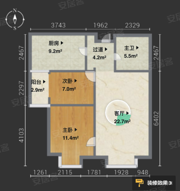 李家村万达广场2室1厅1卫84.72㎡南100万