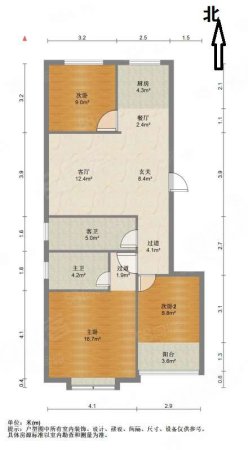 国奥玫瑰园3室2厅2卫124㎡南北88万