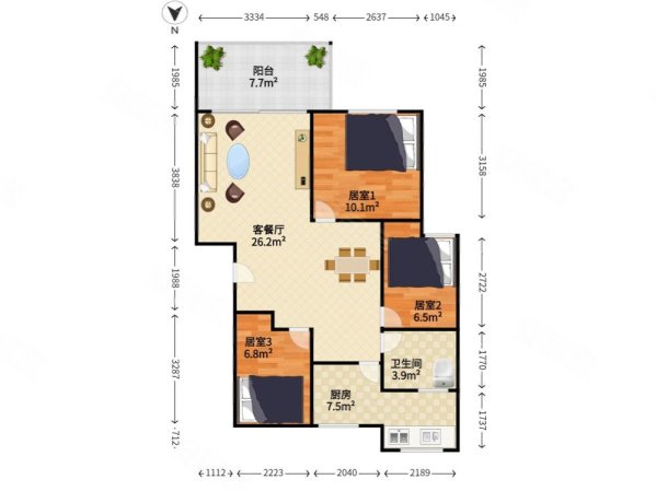 红荔村住宅区3室2厅1卫75.02㎡南北700万