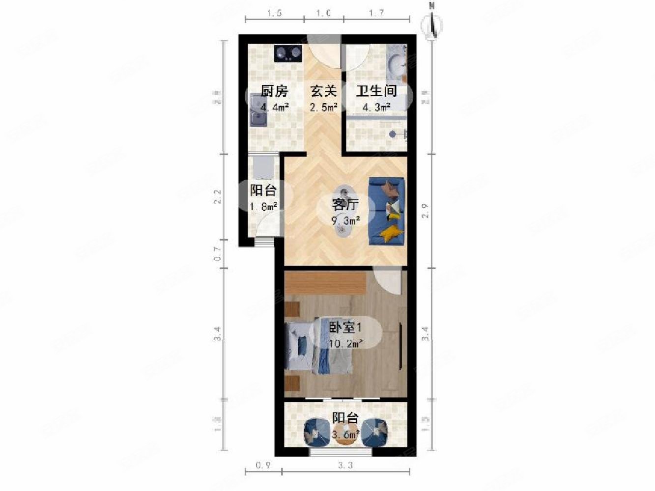 汇丽花园1室1厅1卫58.81㎡南458万