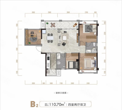 红星商业广场3室2厅2卫108㎡南北38.5万