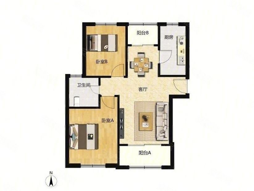 红馥里2室2厅1卫80.66㎡南北370万