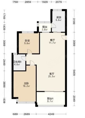 恒大翡翠华庭2室2厅1卫92㎡南北88万