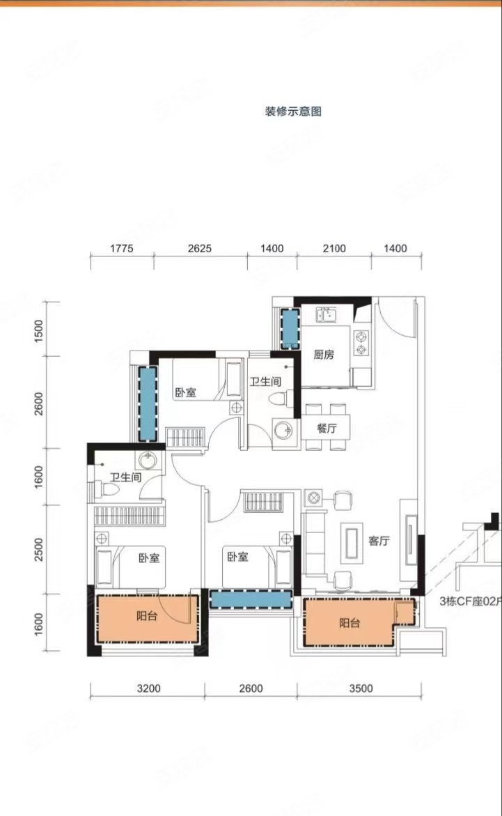 华强城(一二期)3室2厅2卫89.05㎡南395万