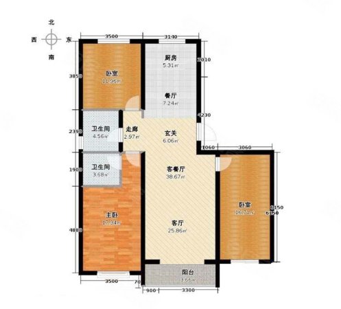 京津花园三期3室2厅2卫110㎡南北59万
