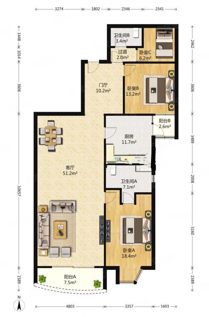 东四十条东二环内 华普花园 171平米 南向 满五  无遮挡