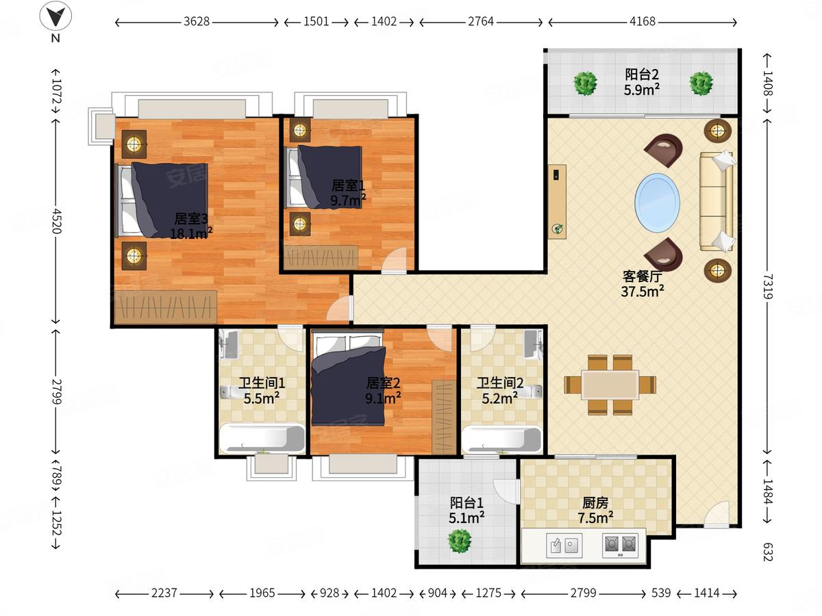 中澳滨河湾(一至三期)3室2厅2卫133㎡南155万