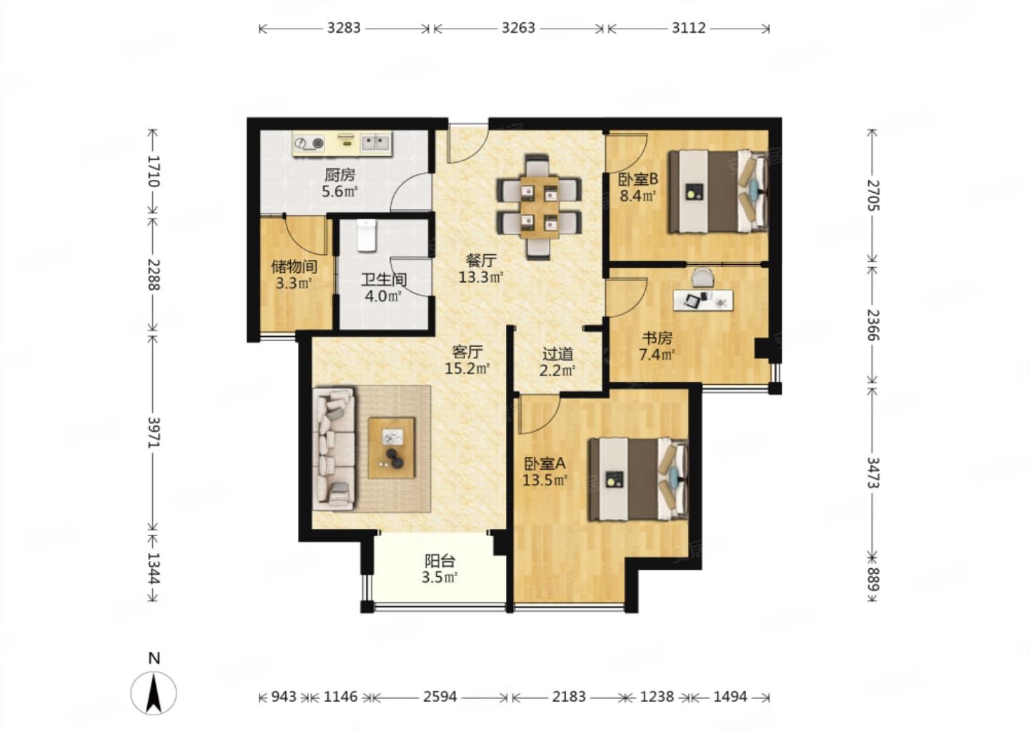 中海观园a区精装空房原始户型无改动不临街小三室