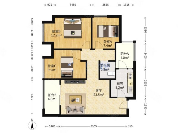 万科美景龙堂3室2厅1卫89.92㎡西130万