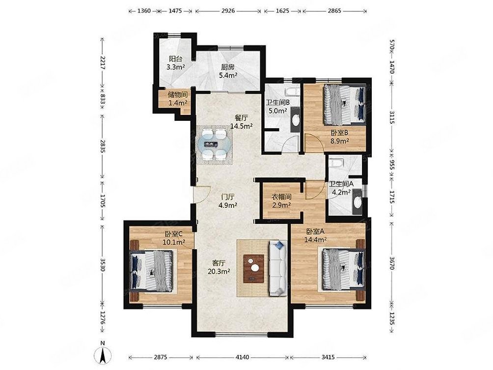 四环边科技住宅次新房高端小区南北通透三居室