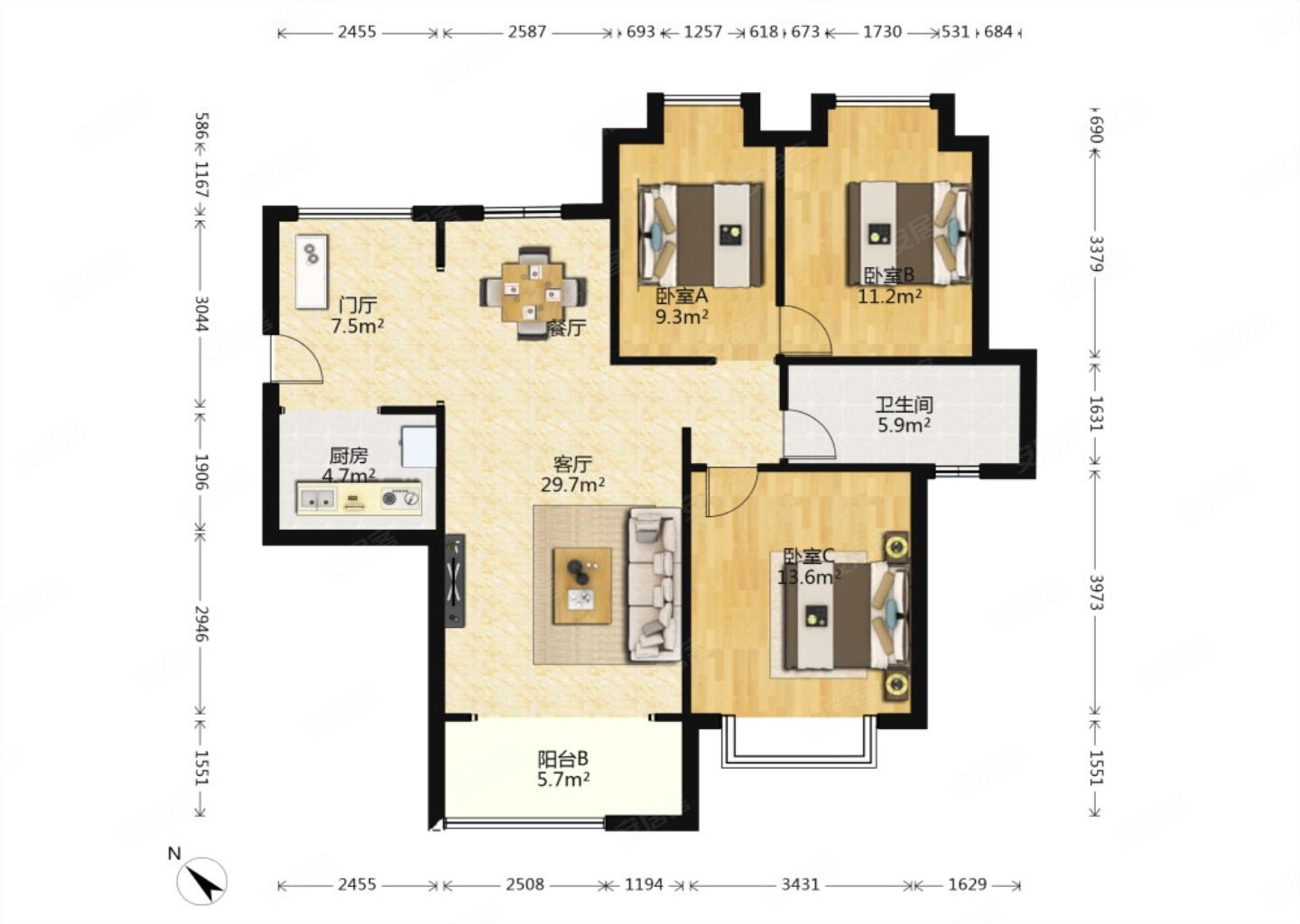 御龙山庄3室2厅1卫107㎡南240万