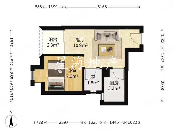 【多图】英豪花园,东晓南租房,英豪花园 1室1厅1卫 34平 南北通透