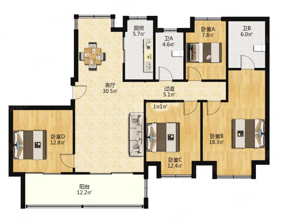 美的建发润锦园双卫格局近地铁电梯房双阳台