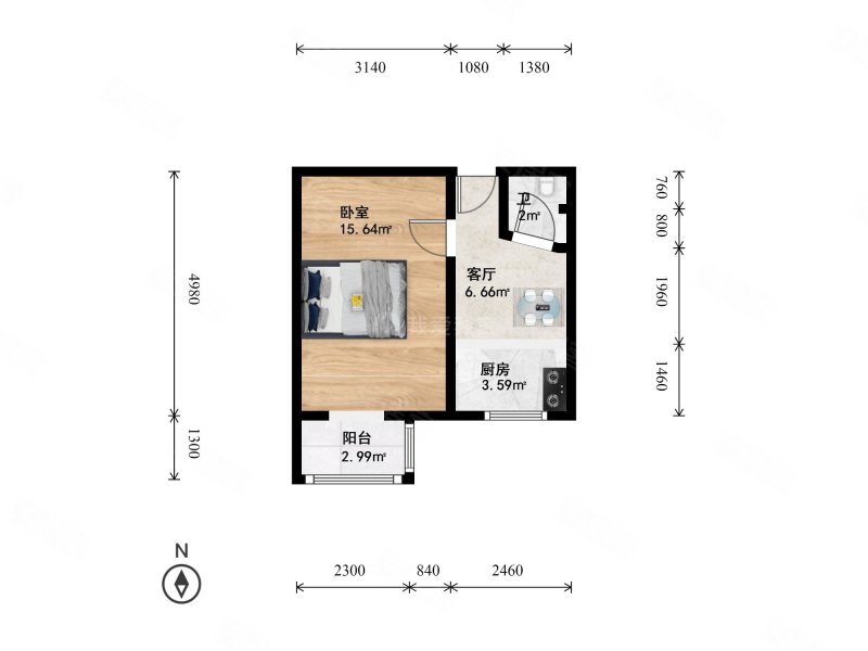 蓟门里社区(北区)1室1厅1卫36.4㎡南425万