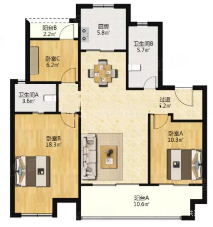 万科洋房 三室二卫 南北通透 精装 110平 电  诚心出售