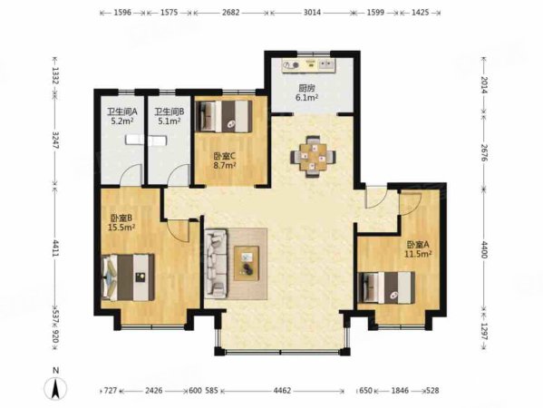 中建壹方九里宸澜华庭3室2厅2卫125㎡南235万