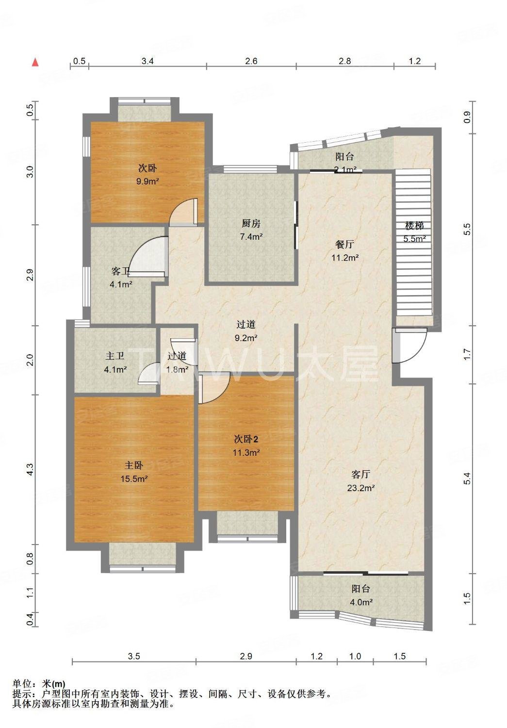 欧香名邸(公寓住宅)3室2厅2卫164㎡南北900万