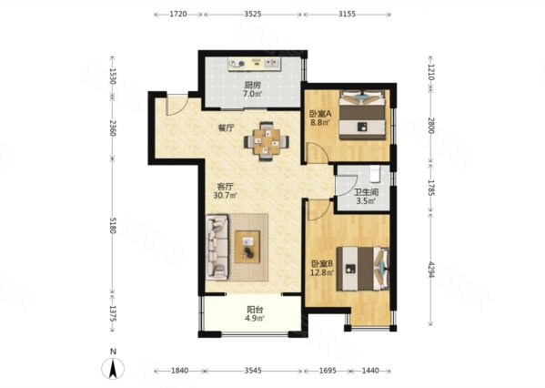 宏府鹍翔九天2室2厅1卫90.95㎡东南105万