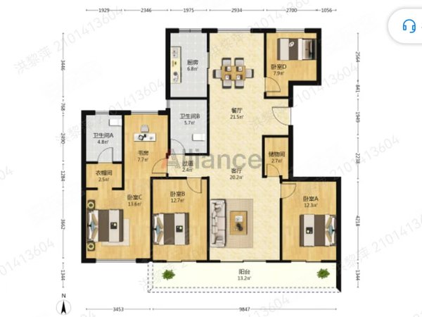 绍兴柯桥安昌钱江彩虹府出租 彩虹府精装四室大平层,户型南北通透