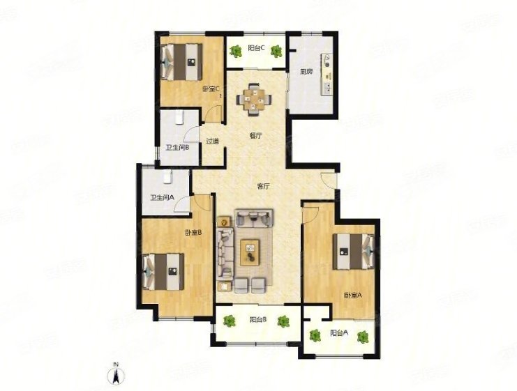 水岸豪庭飞机户型|一梯两户层高3.3米|苏州河景观房|赠车位