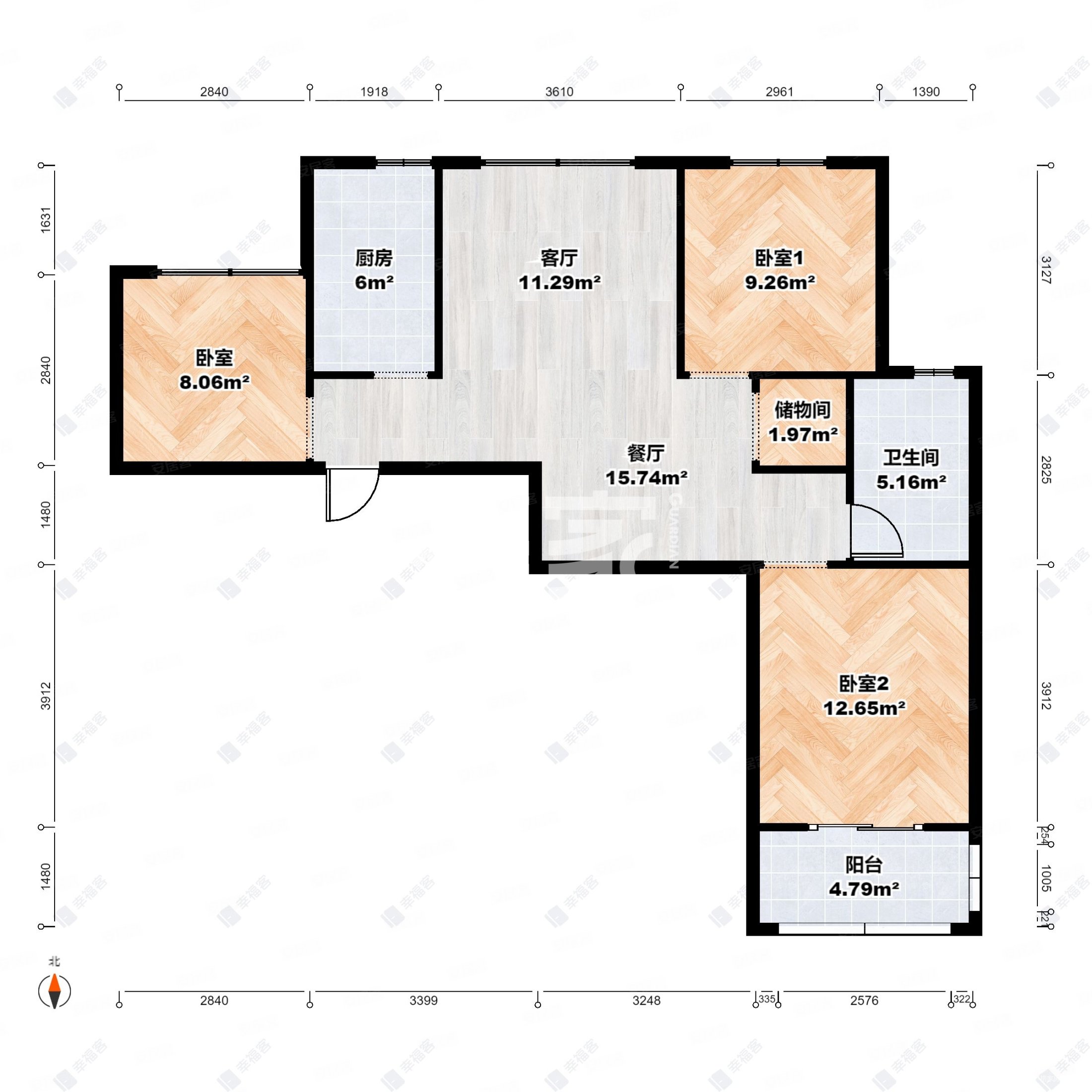 官山花园小三房全明户型方便看,官山花园二手房,127万,3室2厅,1卫,99.