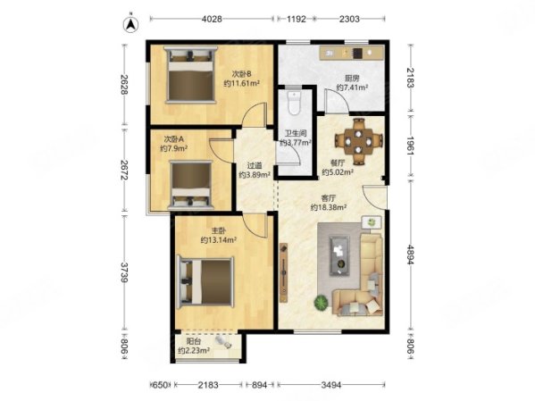 泰和宜园3室2厅1卫94.48㎡南北233万