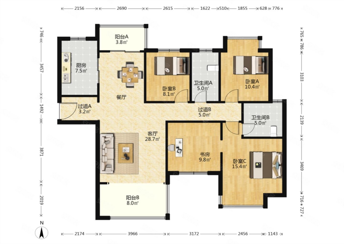 长房雍景湾4室2厅2卫143.88㎡南北212万