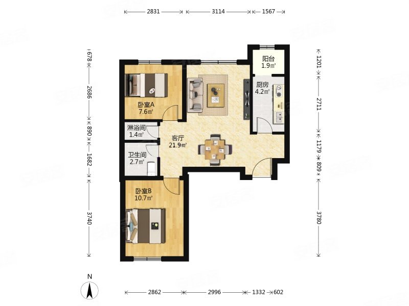交易05丨电梯房丨近地铁丨满五丨枫泉花园两居室丨南北通透