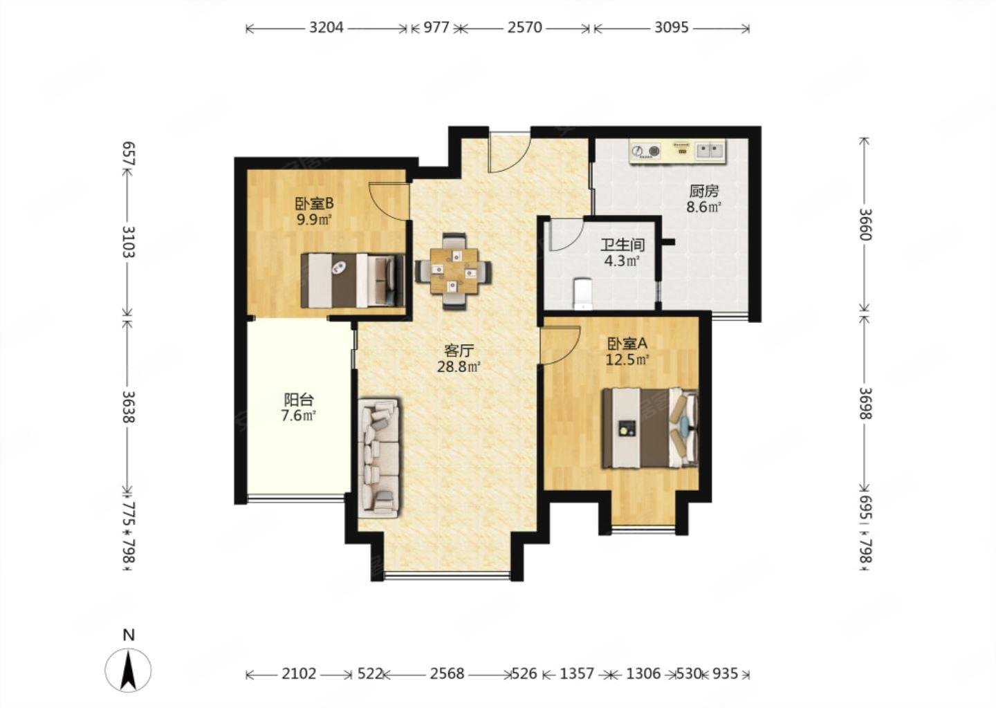 地铁沿线房华府庄园2房2厅1卫南北通透好楼层