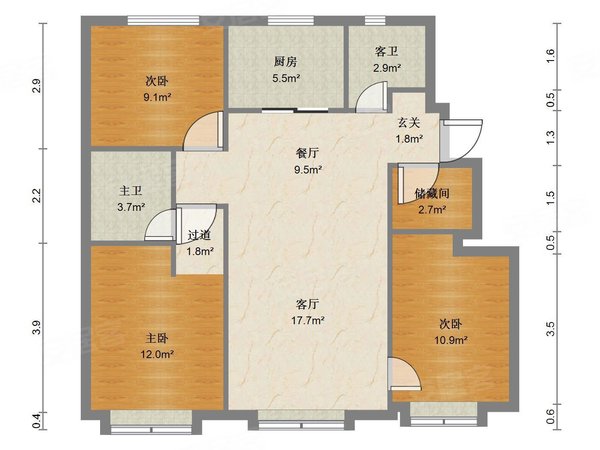 天津塘沽胡家园街万科观澜万科观澜 3室2厅1卫 精装修 电梯房 93平