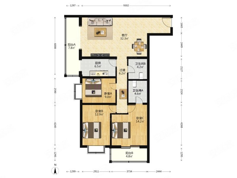 百环家园3室2厅2卫139.82㎡西南799万