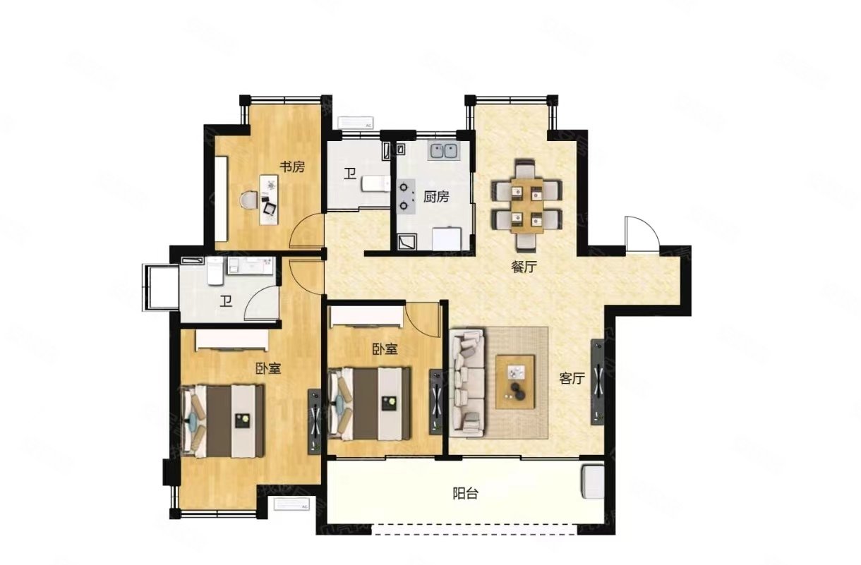 赣电贵府3室2厅2卫108.15㎡南北92万