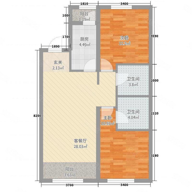 观澜苑2室2厅2卫80㎡南北148万