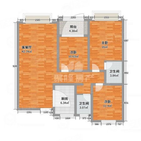 滨湖新城3室2厅2卫125㎡南北123.6万