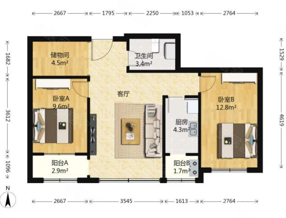 悦公馆2室2厅1卫84㎡南35万