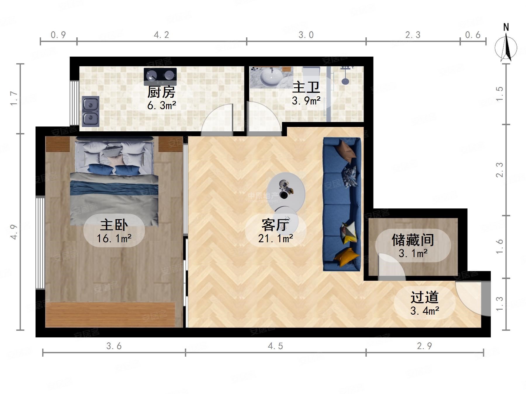 西城晶华1室1厅1卫76㎡西1150万