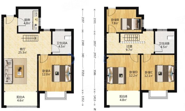 开元盛世和园(公寓住宅)4室2厅2卫147.77㎡南北96万