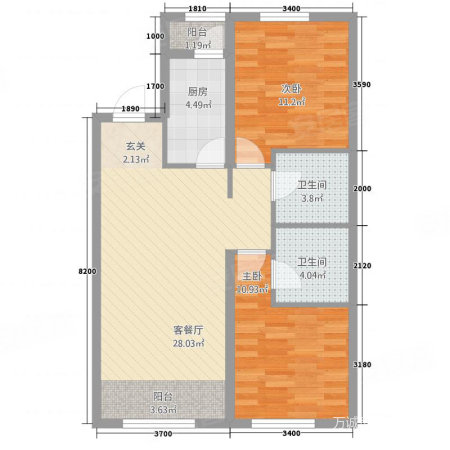 秀水锦园2室2厅2卫90㎡南北100万