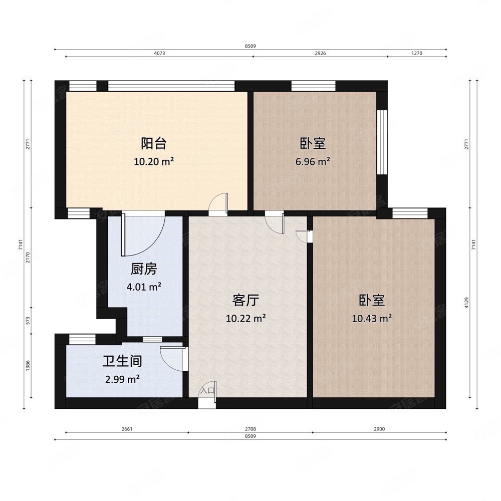 橡树玫瑰城(南区)2室1厅1卫54㎡东北59.4万