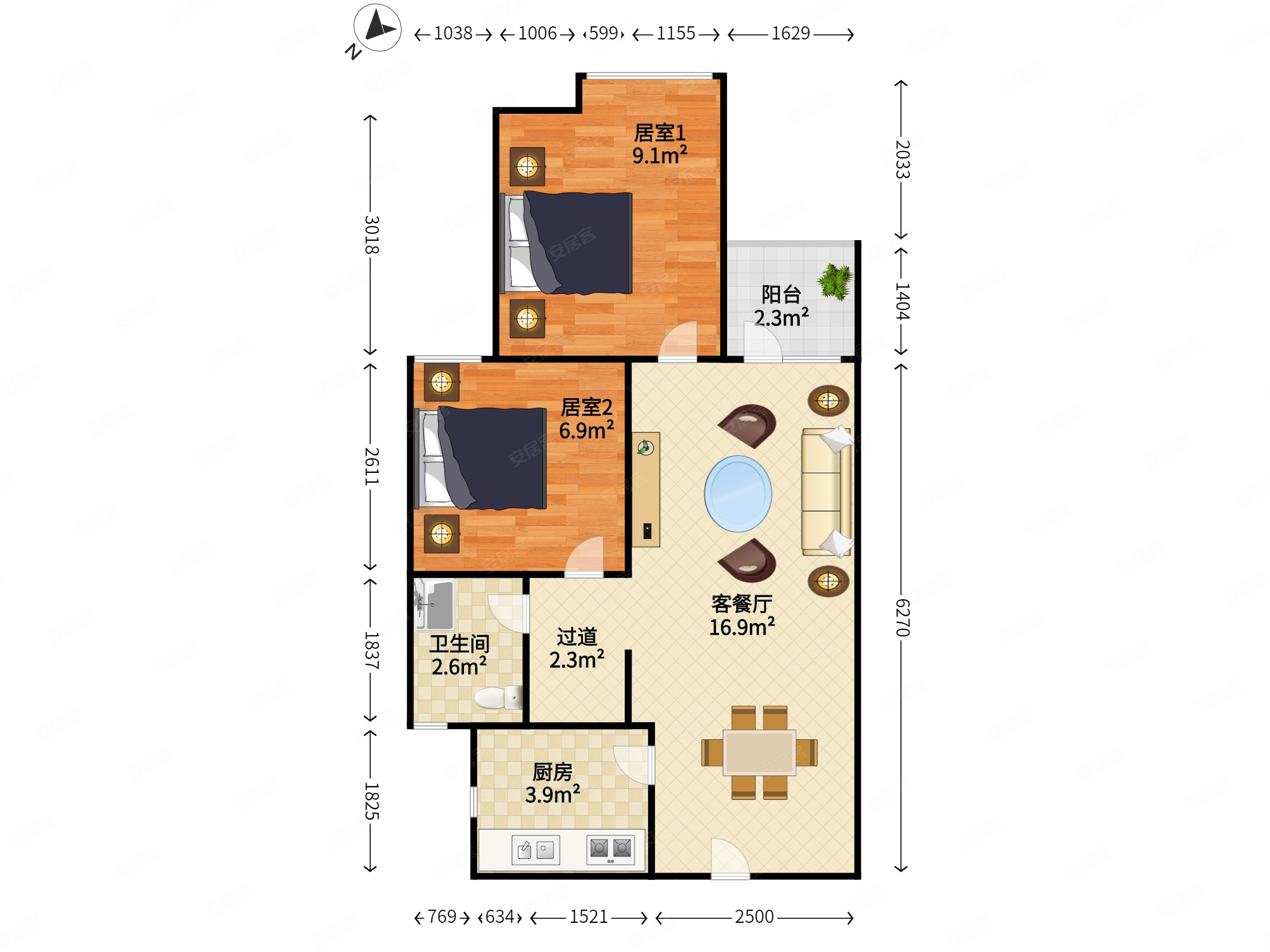 龙悦居四期2室2厅1卫63㎡南北0万