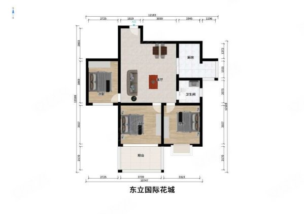 东立国际花城3室2厅1卫85.34㎡南103万